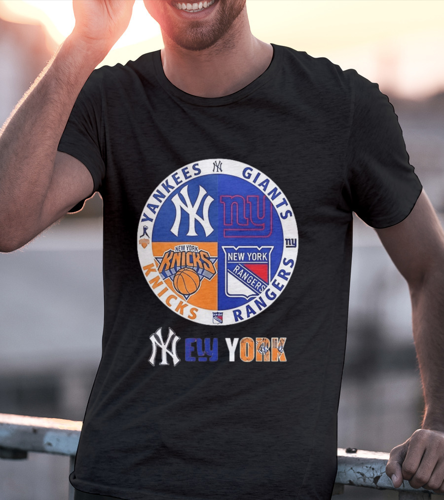 Yankees Giants Knicks Rangers New York Sports Teams Logos T-Shirt