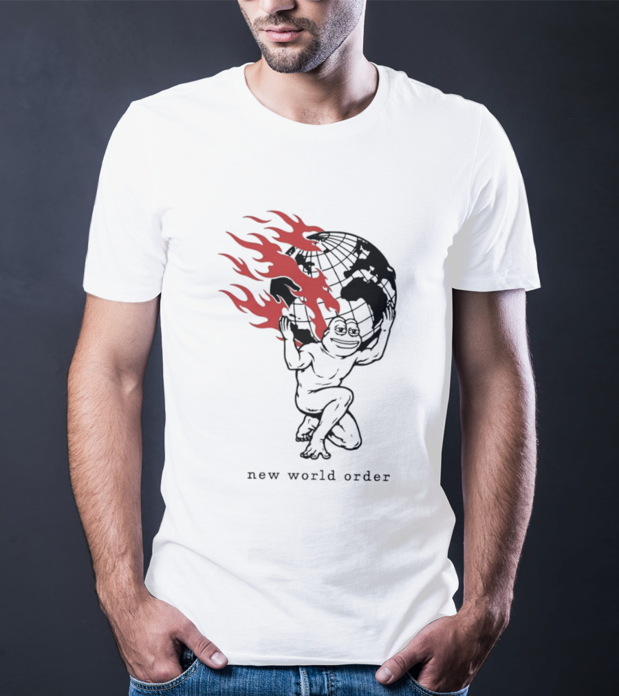 Frog Carrying Burning Earth With Flames New World Order T-Shirt