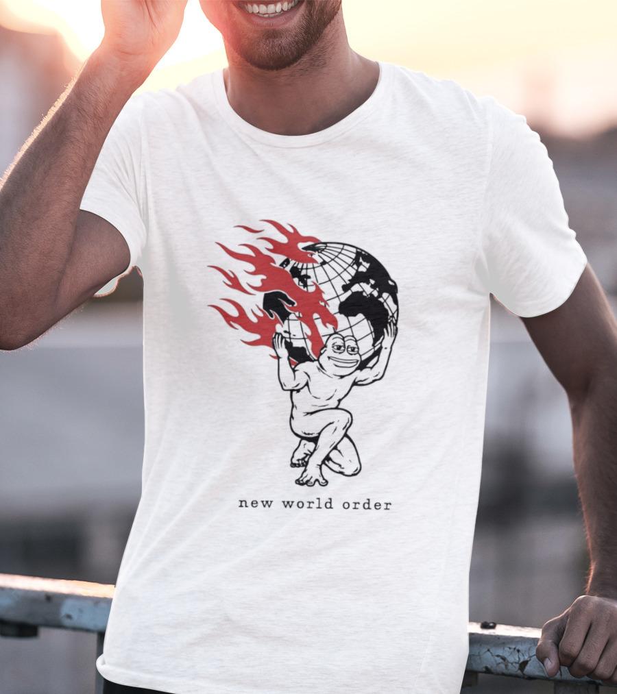 Frog Carrying Burning Earth With Flames New World Order T-Shirt
