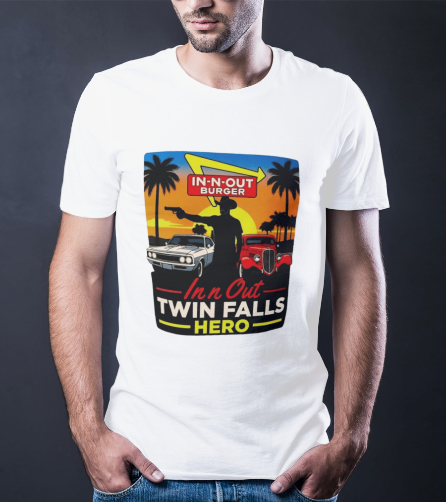 In N Out Burger Twin Falls Hero Sunset Cars Palms 2026 T-Shirt