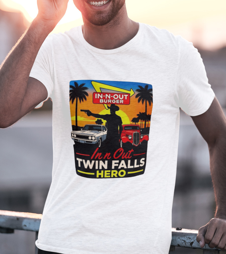 In N Out Burger Twin Falls Hero Sunset Cars Palms 2026 T-Shirt