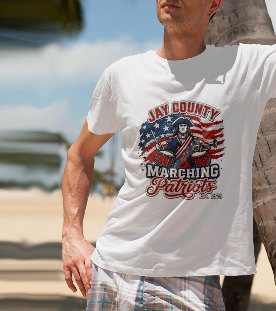 Jay County Marching Patriots Est 1975 American Flag Drummer T-Shirt