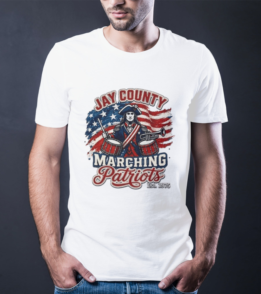 Jay County Marching Patriots Est 1975 American Flag Drummer T-Shirt