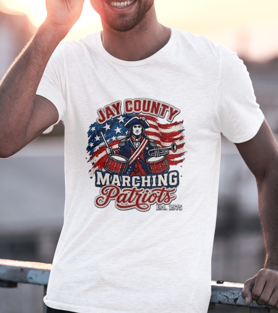 Jay County Marching Patriots Est 1975 American Flag Drummer T-Shirt