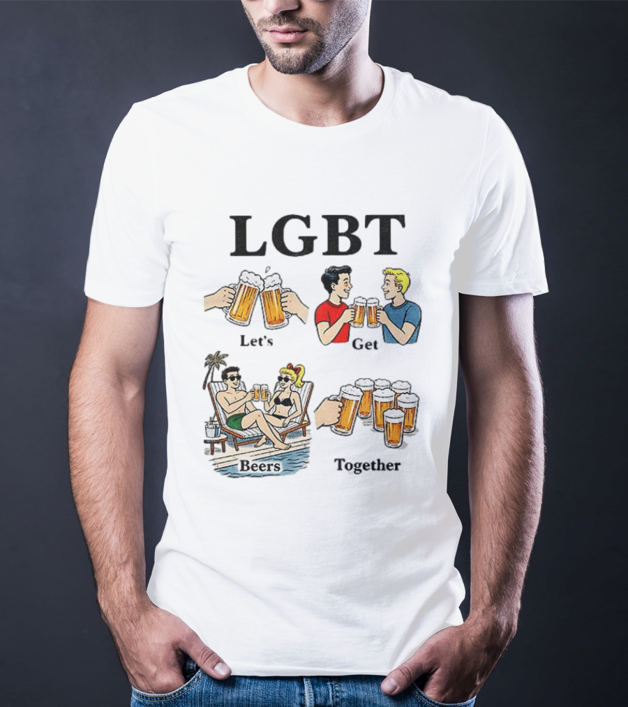 LGBT Let's Get Beers Together Retro Style Beer Cheers Illustrations T-Shirt