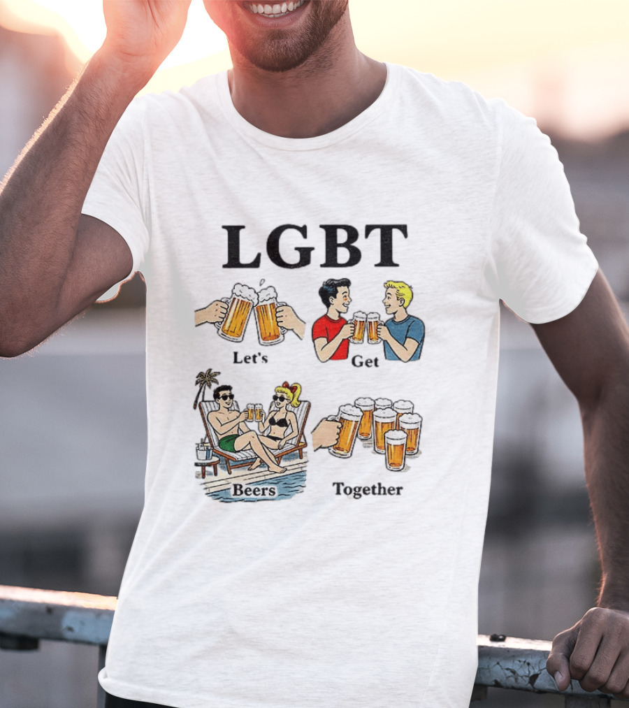LGBT Let's Get Beers Together Retro Style Beer Cheers Illustrations T-Shirt