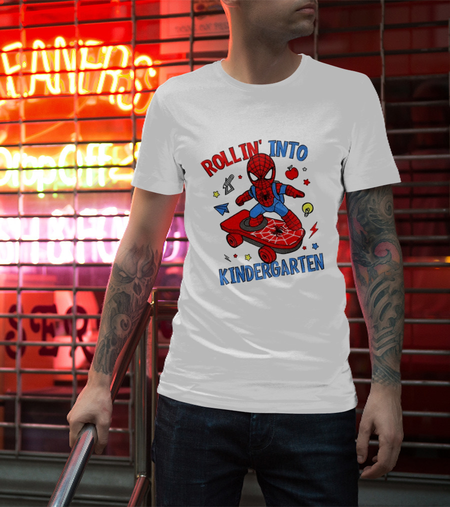 Rollin' Into Kindergarten Spider Man Skateboard Adventure T-Shirt