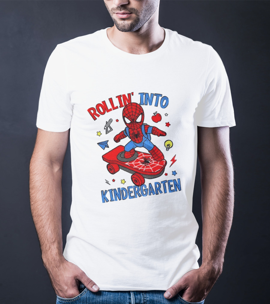 Rollin' Into Kindergarten Spider Man Skateboard Adventure T-Shirt