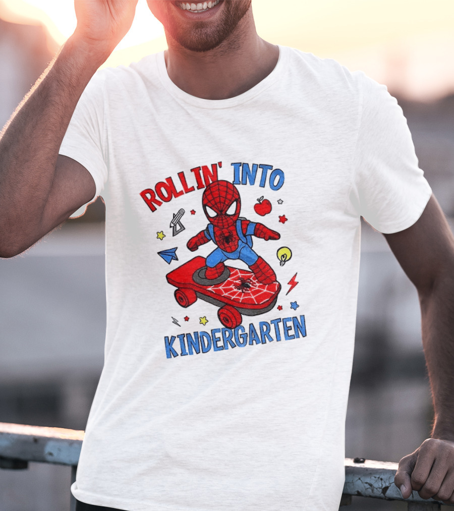 Rollin' Into Kindergarten Spider Man Skateboard Adventure T-Shirt