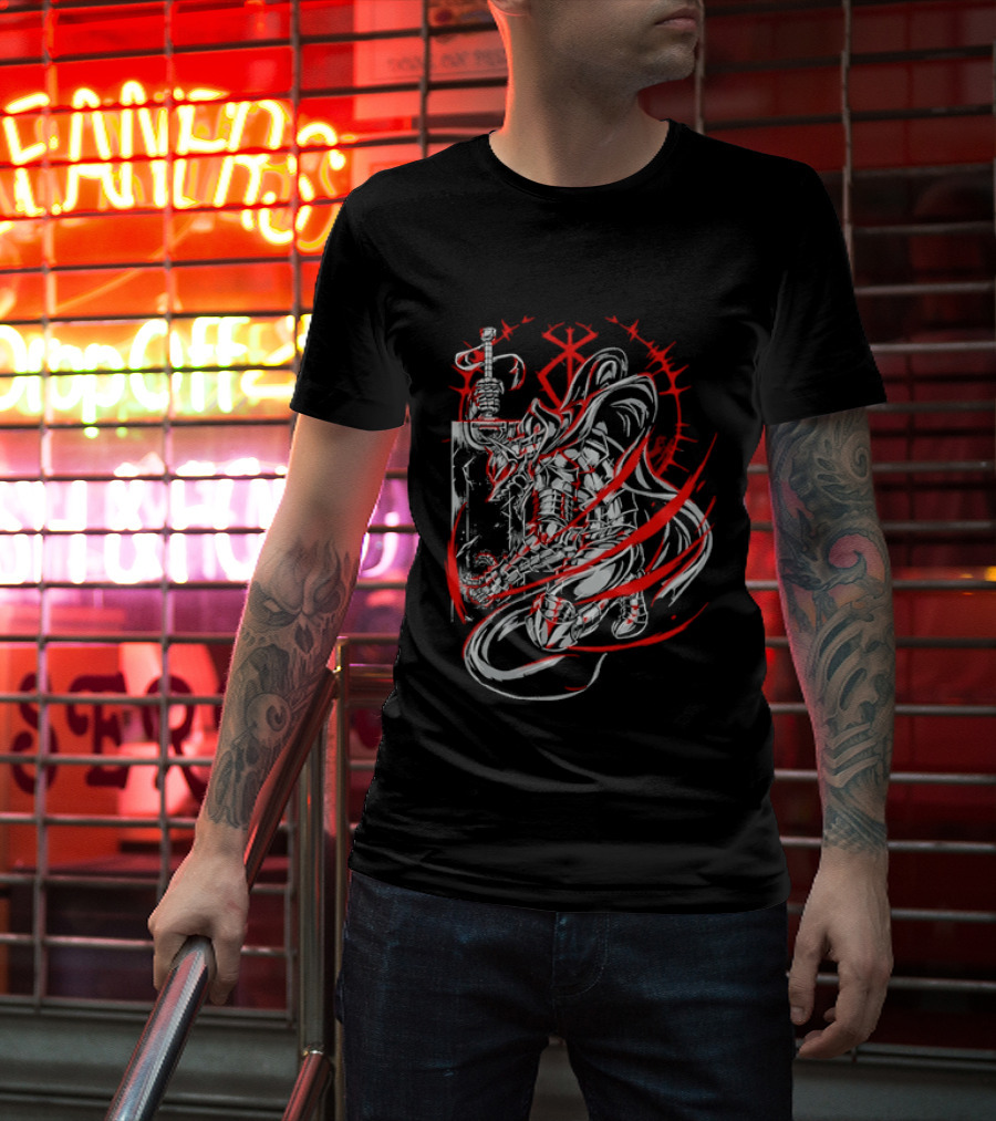 Berserk Dragonslayer Sword Armored Knight Red Sacrifice Glyph T-Shirt