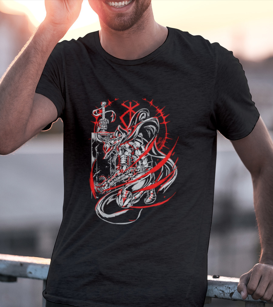 Berserk Dragonslayer Sword Armored Knight Red Sacrifice Glyph T-Shirt