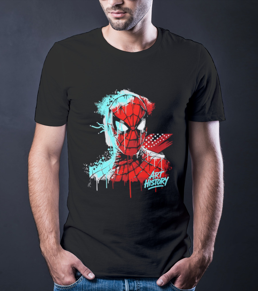 Spider Man Mask Dripping Paint Graffiti Art History Halftone Splatter T-Shirt