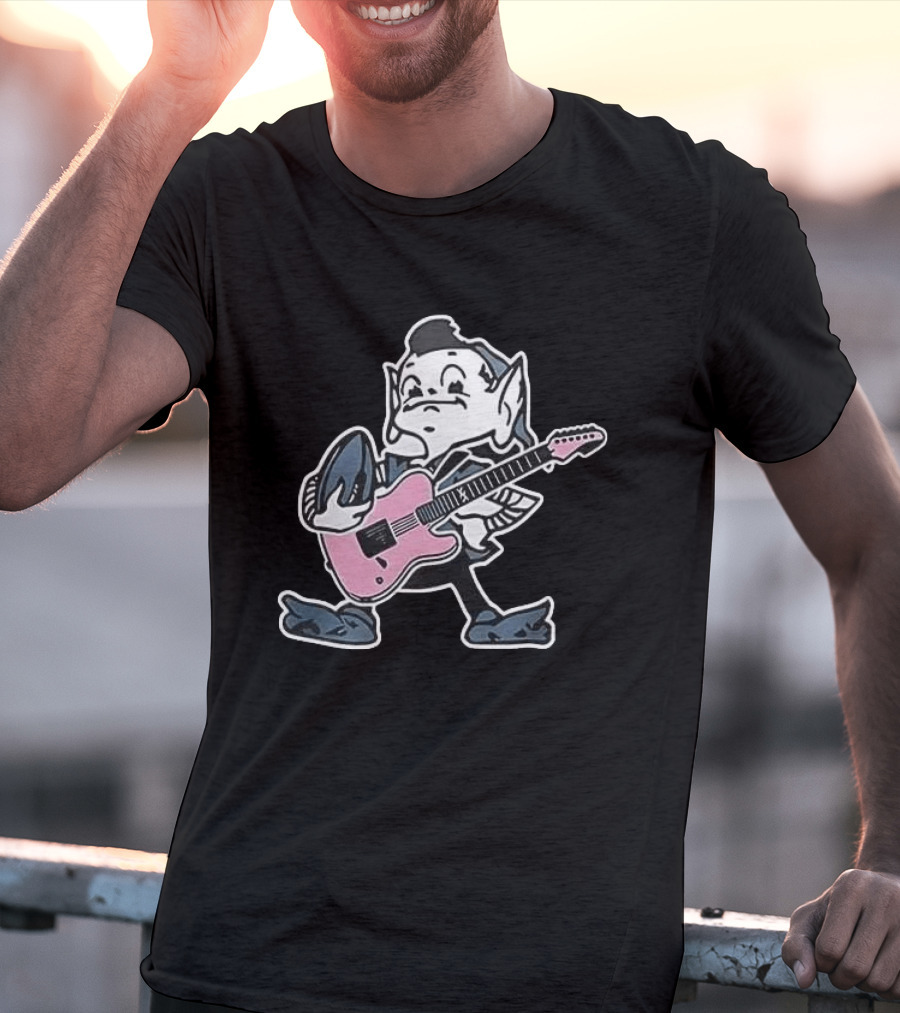 Cleveland Browns Elf Holding Football And Pink Electric Guitar T-Shirt