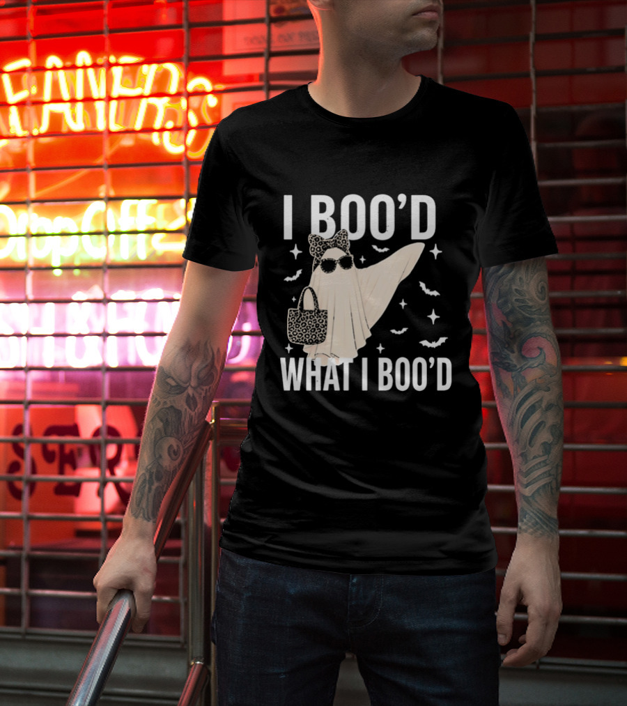I Boo'd What I Boo'd Cartoon Ghost Leopard Bow Sunglasses Handbag T-Shirt
