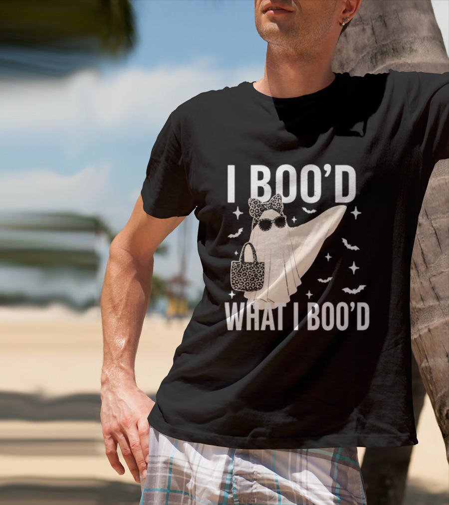 I Boo'd What I Boo'd Cartoon Ghost Leopard Bow Sunglasses Handbag T-Shirt