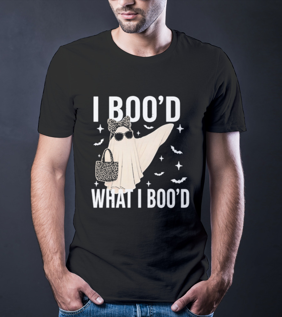 I Boo'd What I Boo'd Cartoon Ghost Leopard Bow Sunglasses Handbag T-Shirt