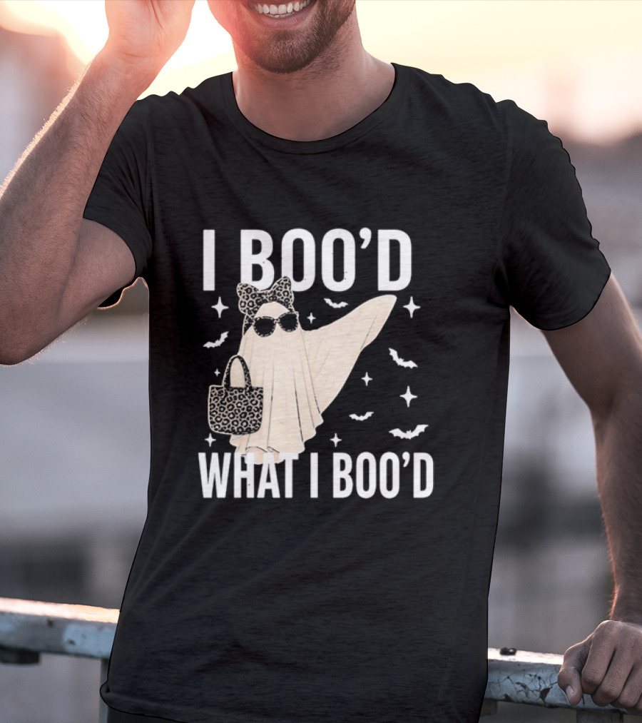 I Boo'd What I Boo'd Cartoon Ghost Leopard Bow Sunglasses Handbag T-Shirt
