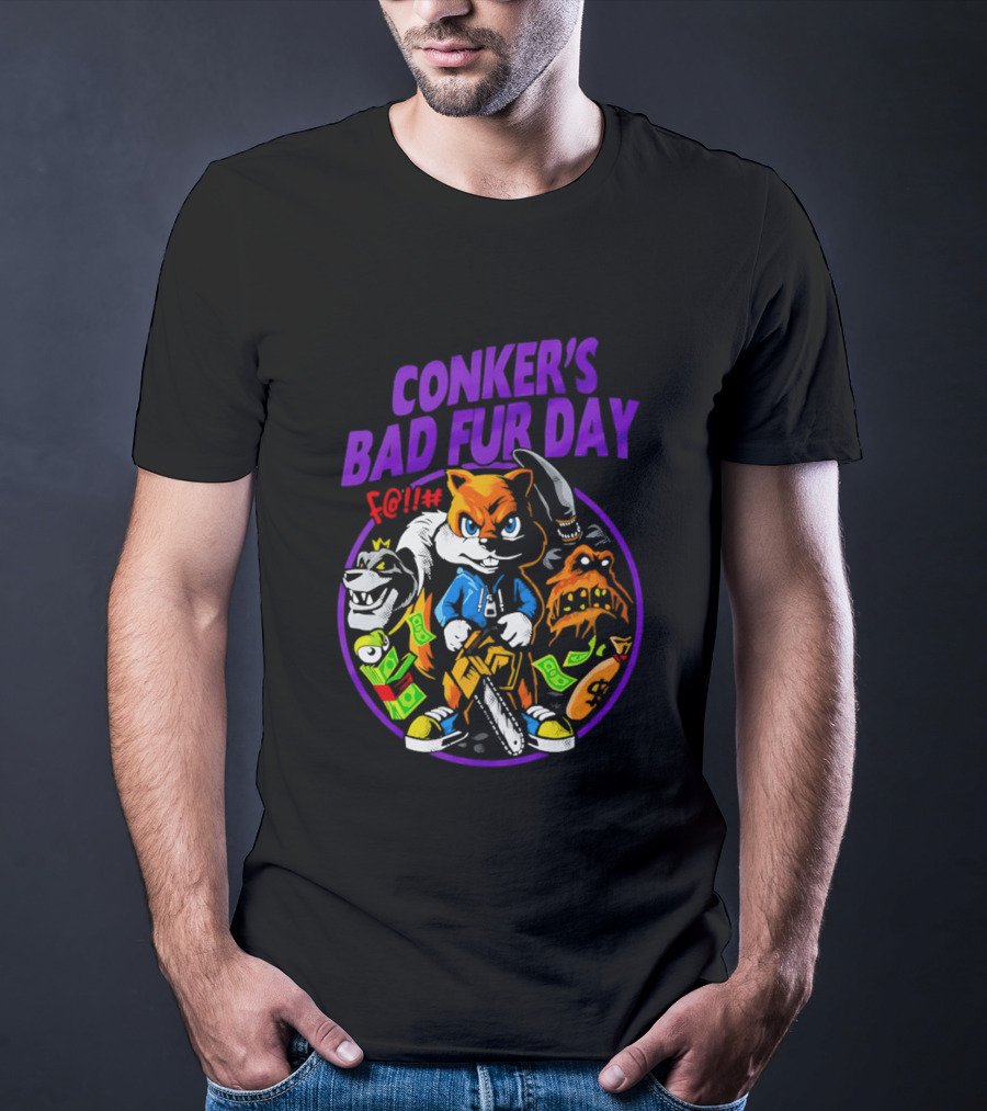 Conker's Bad Fur Day Chainsaw Squirrel Gaming Money T-Shirt