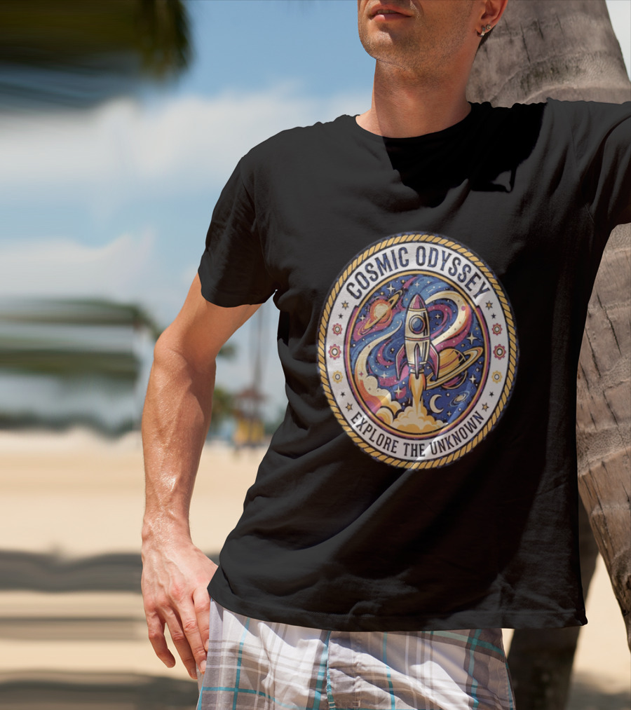 Cosmic Odyssey Rocket Launching Explore The Unknown Planets Space Adventure T-Shirt