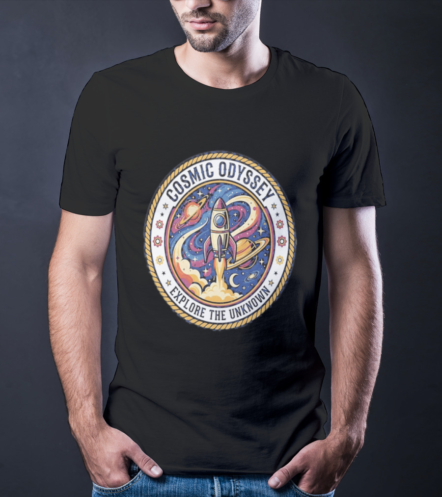 Cosmic Odyssey Rocket Launching Explore The Unknown Planets Space Adventure T-Shirt