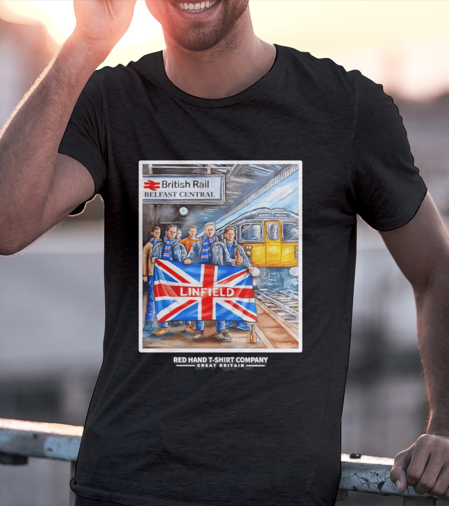 British Rail Belfast Central Linfield UK Flag T-Shirt