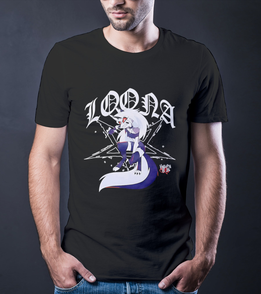 Loona Helluva Boss Demon Character With Stylized White Text And Pentagram T-Shirt