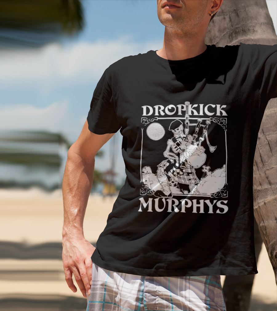 Dropkick Murphys Skelly Piper Bagpipes Moon T-Shirt