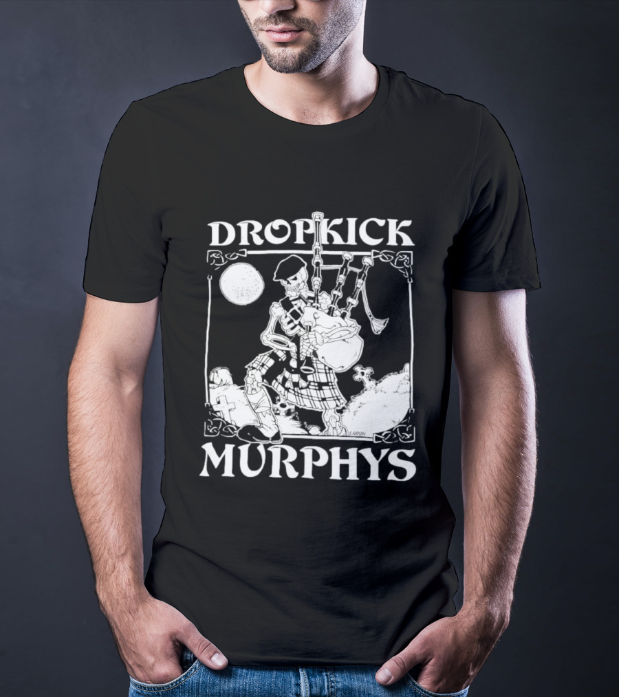Dropkick Murphys Skelly Piper Bagpipes Moon T-Shirt