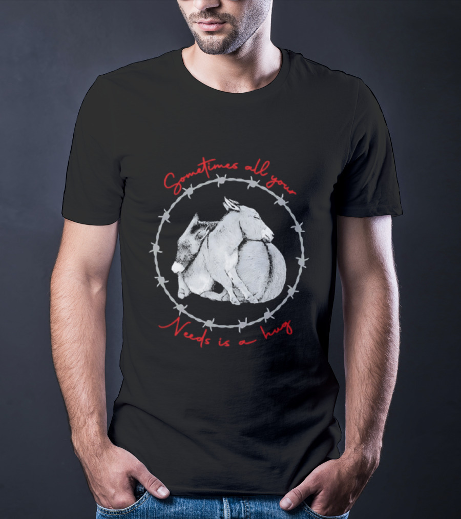 Sometimes All Your Needs Is A Hug Cuddling Donkeys Barbed Wire T-Shirt