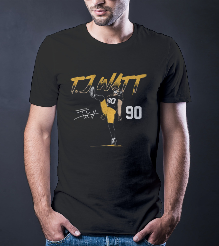 T.J. Watt Pose Pittsburgh Football 90 Player Name Number T-Shirt