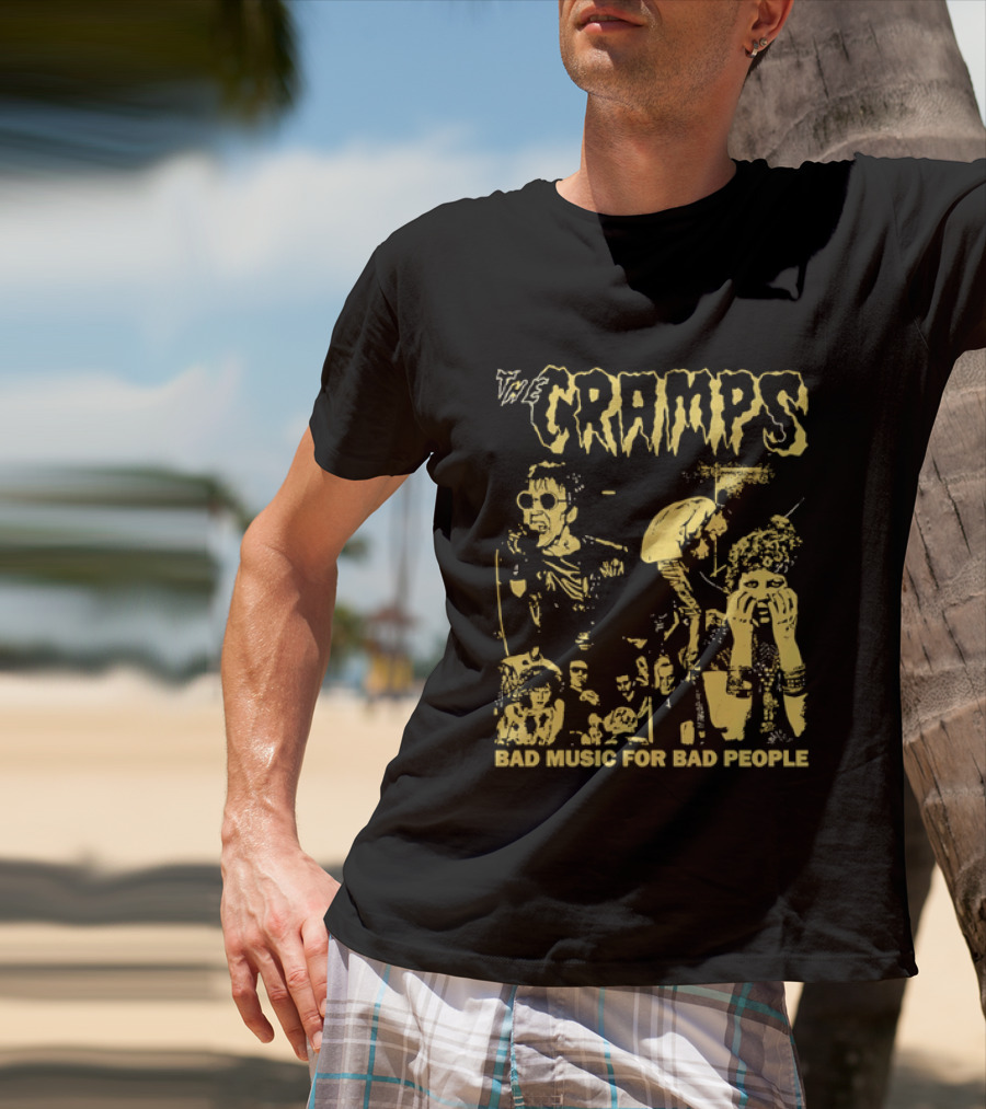 The Cramps Bad Music For Bad People Band Members Collage Yellow Black T-Shirt