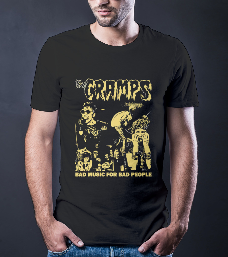The Cramps Bad Music For Bad People Band Members Collage Yellow Black T-Shirt