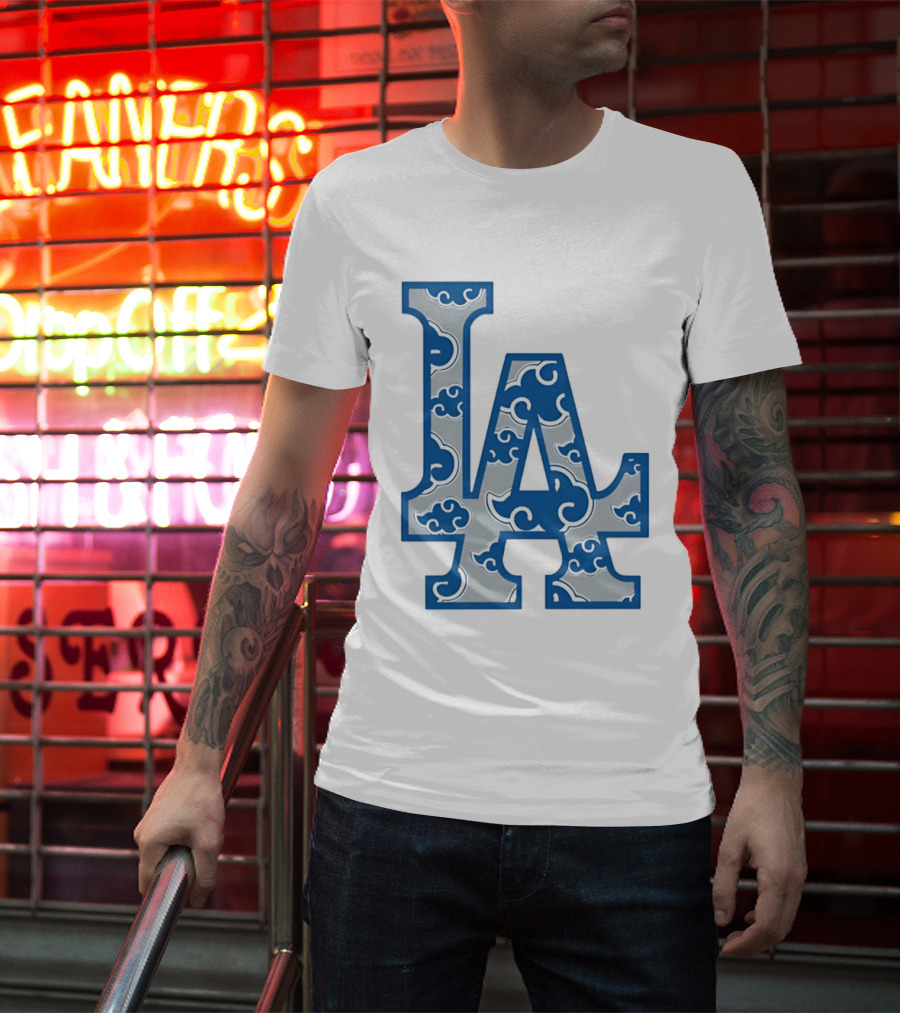 LA Kumo Royal Pattern Clouds Blue Silver T-Shirt