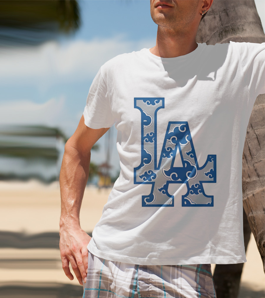 LA Kumo Royal Pattern Clouds Blue Silver T-Shirt