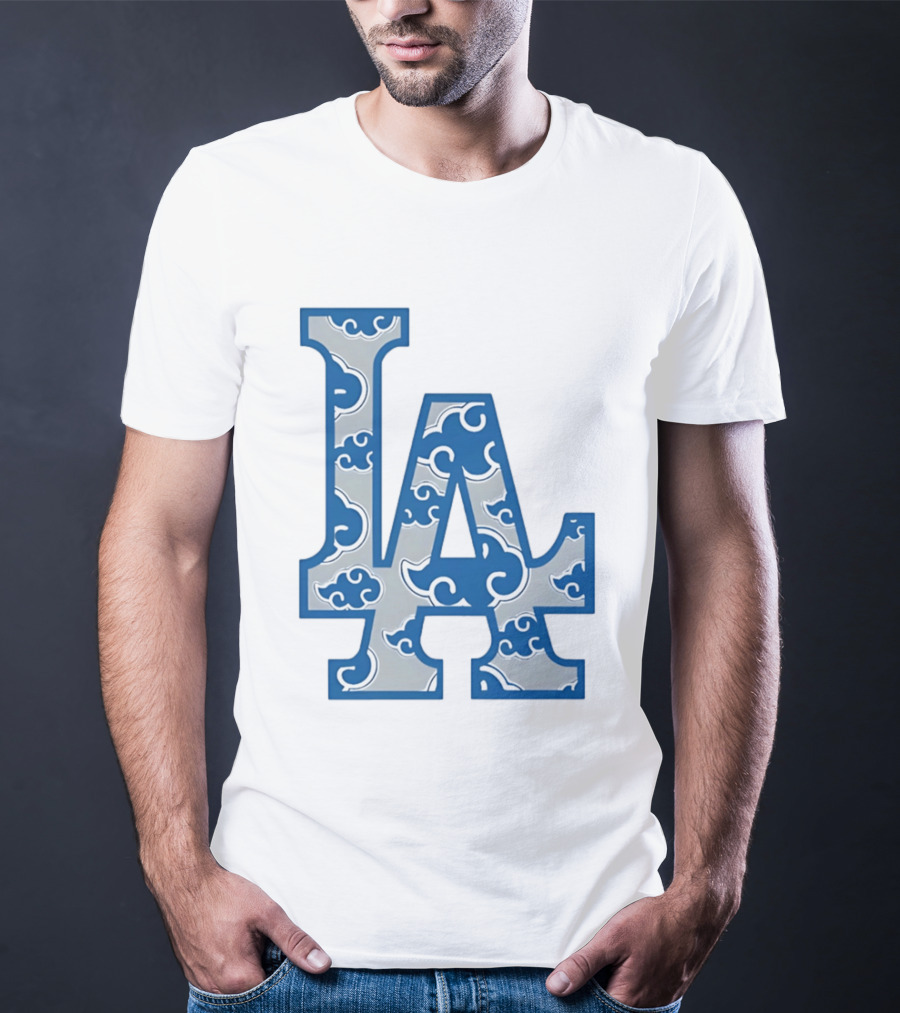 LA Kumo Royal Pattern Clouds Blue Silver T-Shirt