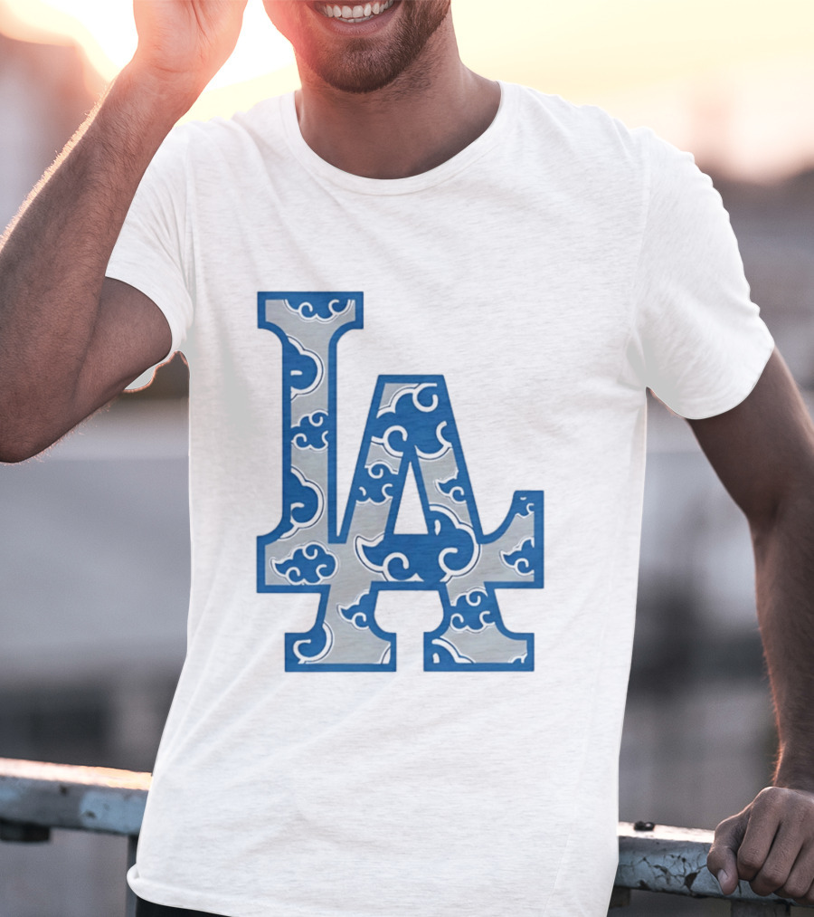 LA Kumo Royal Pattern Clouds Blue Silver T-Shirt