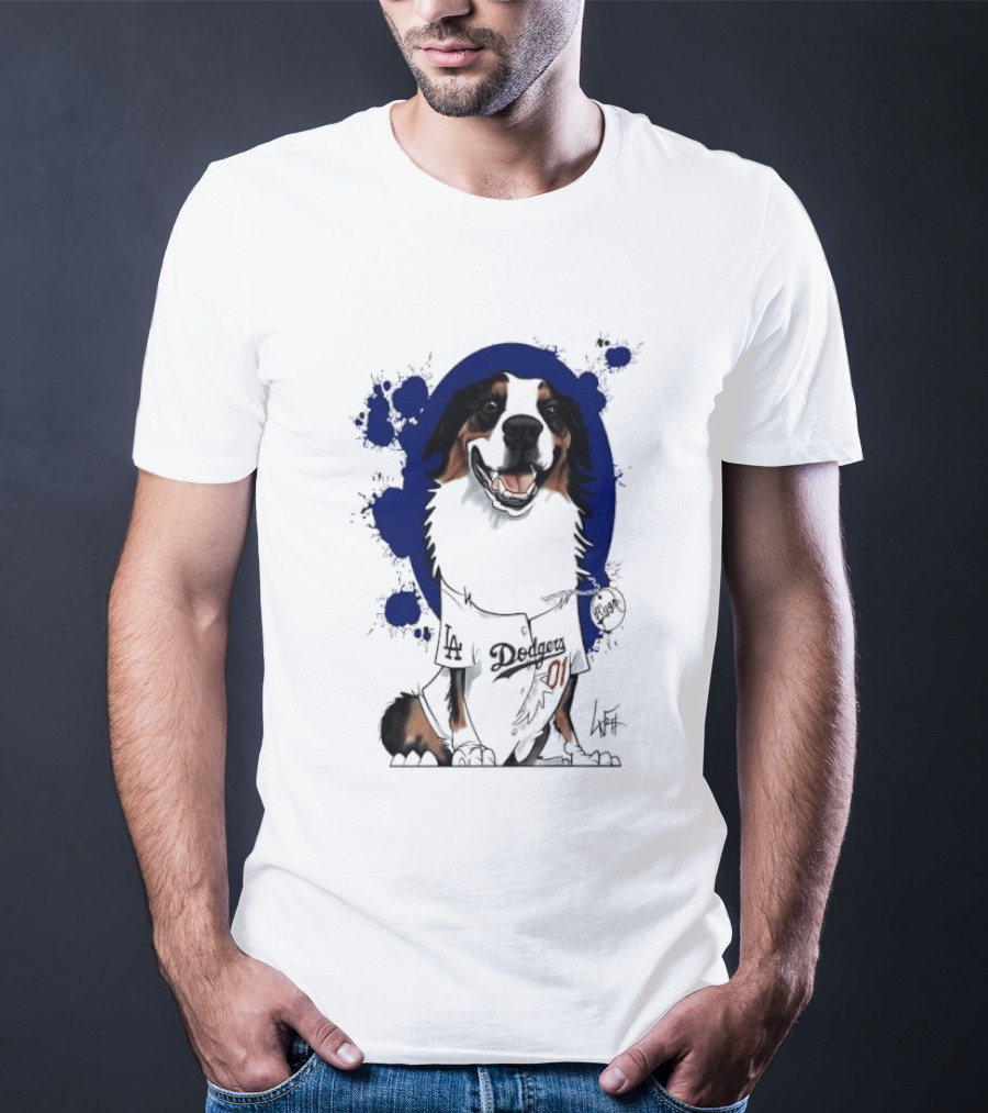 Los Angeles Dodgers MLB Kygo Cartoon Australian Shepherd Dog Paint Splatter T-Shirt