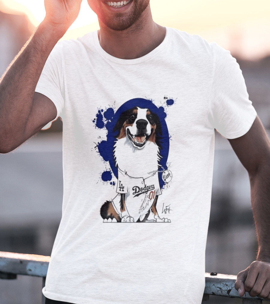 Los Angeles Dodgers MLB Kygo Cartoon Australian Shepherd Dog Paint Splatter T-Shirt