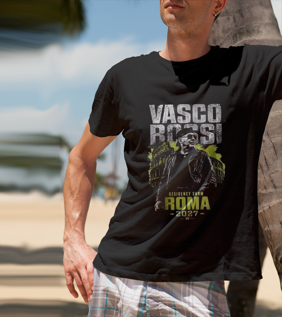 Vasco Rossi Residency Show Roma 2027 Black Leather Jacket Iconic Performance T-Shirt