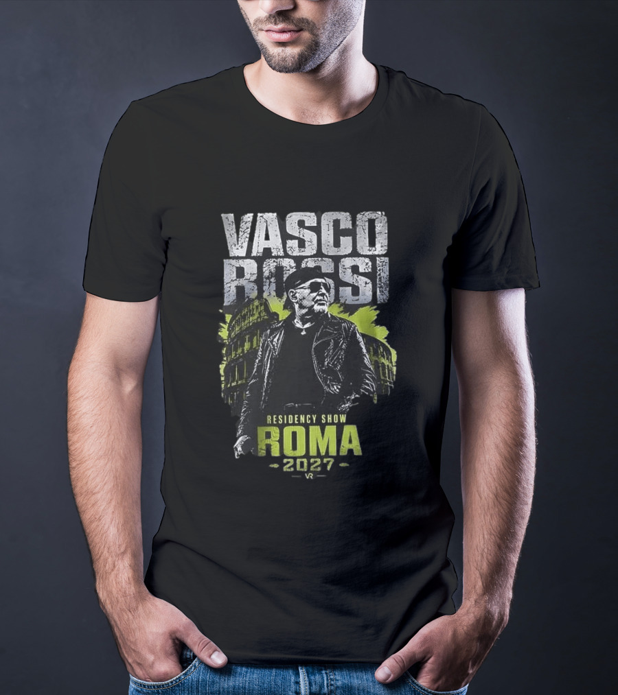 Vasco Rossi Residency Show Roma 2027 Black Leather Jacket Iconic Performance T-Shirt