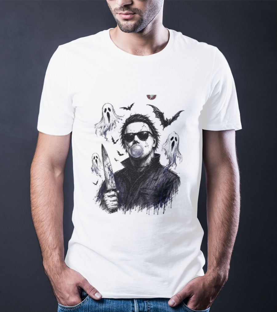 Michael Myers Bubble Gum Slasher Spooky Season Movie Ghosts And Bats T-Shirt