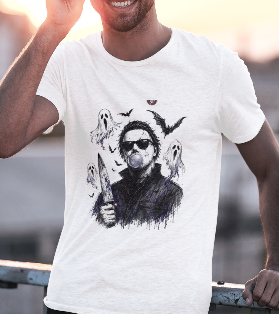 Michael Myers Bubble Gum Slasher Spooky Season Movie Ghosts And Bats T-Shirt
