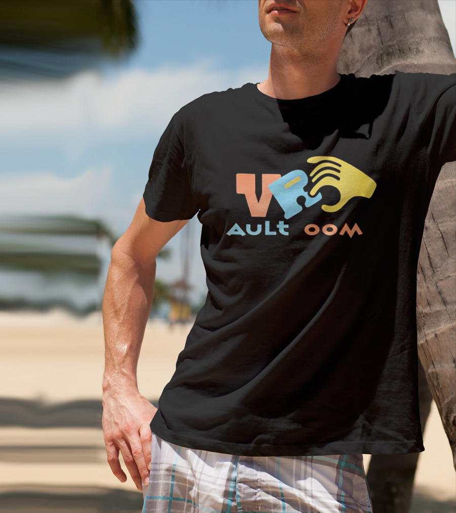 VR Vault Room Yellow Hand Blue Puzzle Piece Cartoon T-Shirt