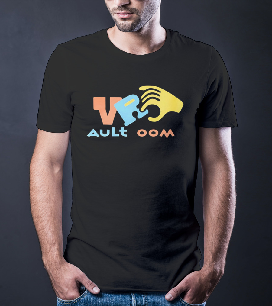 VR Vault Room Yellow Hand Blue Puzzle Piece Cartoon T-Shirt