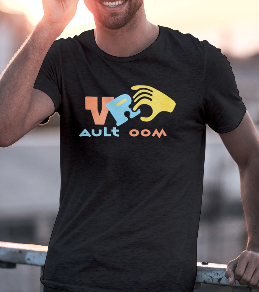 VR Vault Room Yellow Hand Blue Puzzle Piece Cartoon T-Shirt