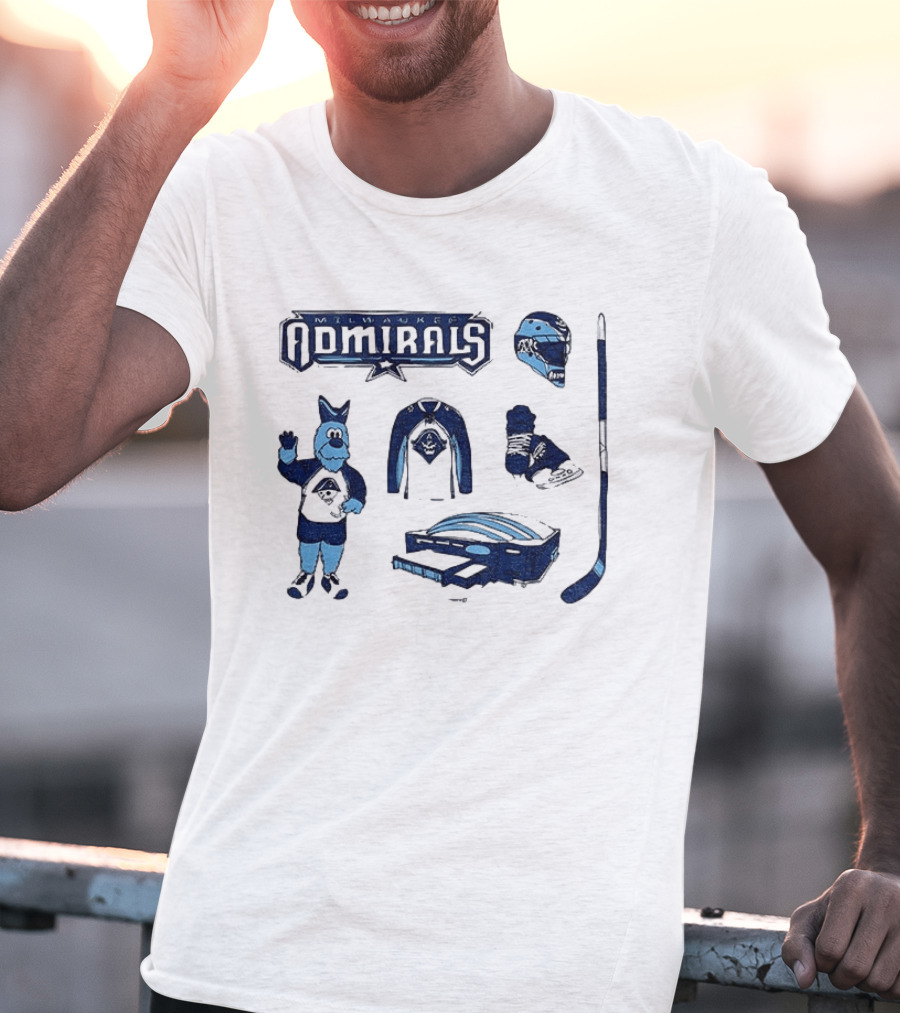 Milwaukee Admirals Hockey Mascot Jersey Helmet Skates Stick Goalie Equipment T-Shirt