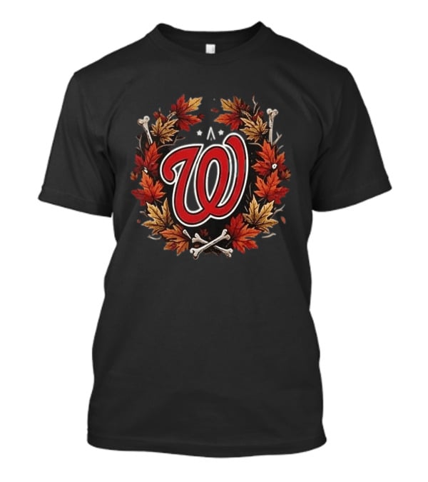 Washington Nationals Halloween Skull Maple Leaves Bats Baseballs T-Shirt