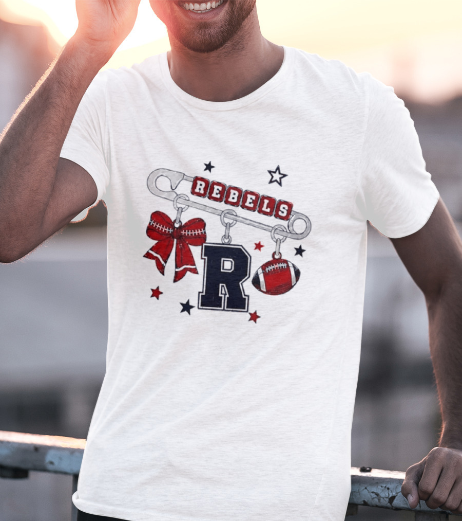 Rebels R Charm Safety Pin Red Bow Football Stars T-Shirt