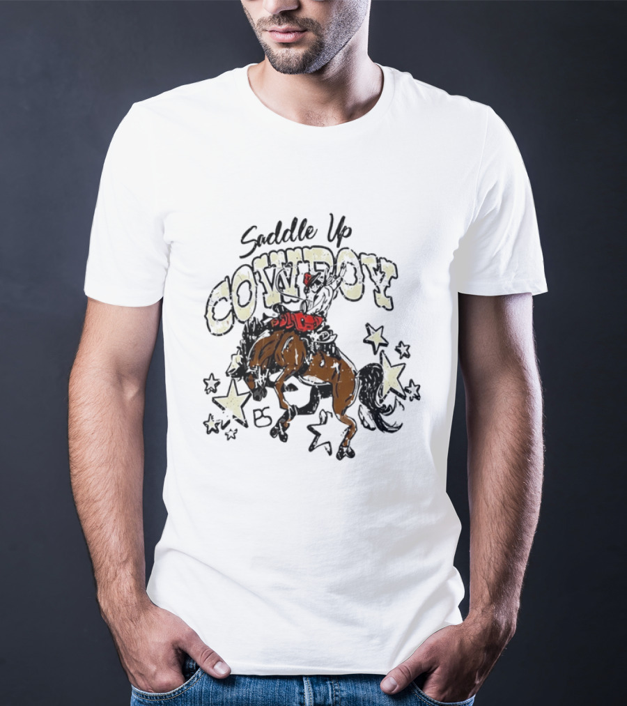 Saddle Up Cowboy Distressed Bucking Bronco Horse Rodeo Stars Bs T-Shirt