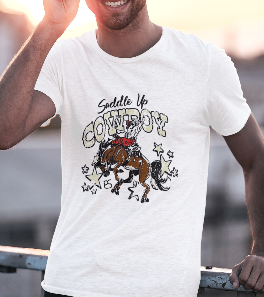Saddle Up Cowboy Distressed Bucking Bronco Horse Rodeo Stars Bs T-Shirt